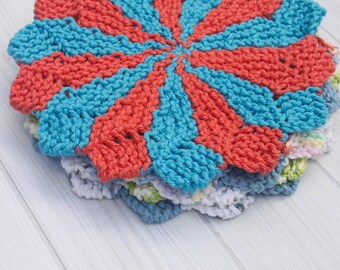 Designer Knit Dishcloth Instant Download Knitting Pattern Round Washcloth