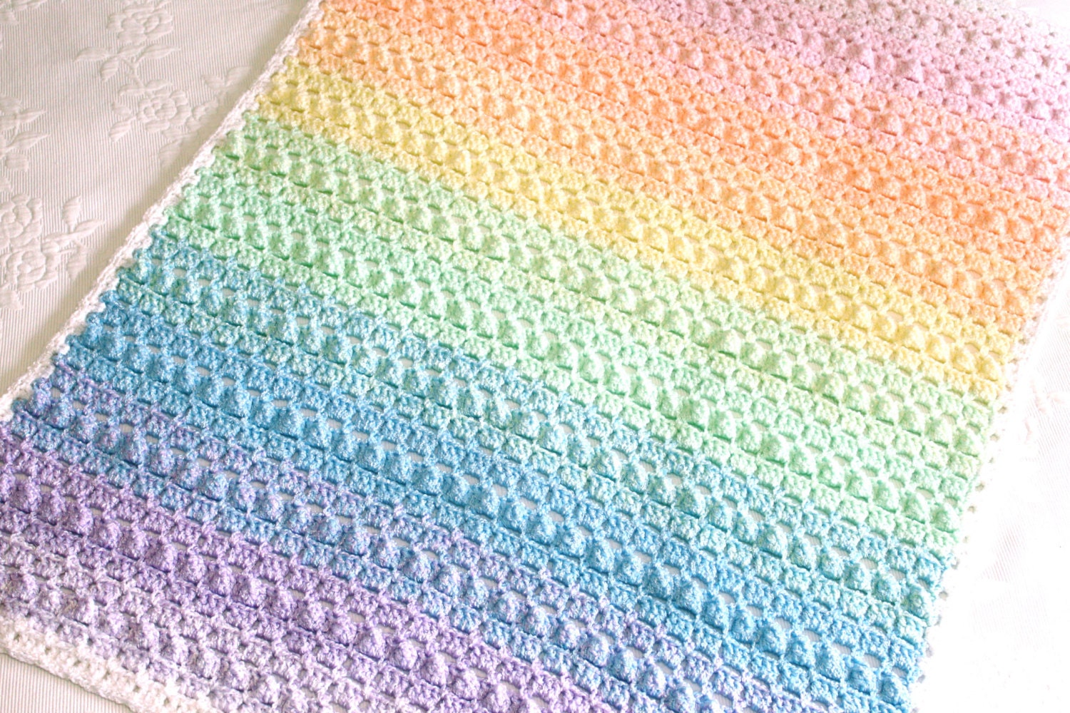 Crochet Pattern Rainbow Baby Blanket Pretty Popcorn Stitch Etsy