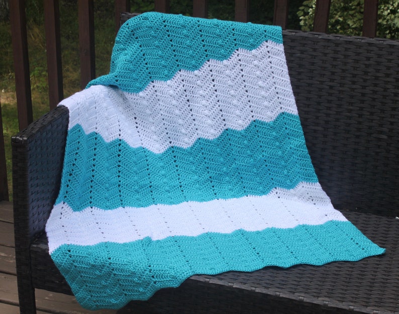 Baby Blanket Crochet Pattern Ripple Waves Blue and White Easy Etsy Canada
