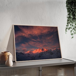 Sunset Mountain Landscape Poster | Wooden Frame