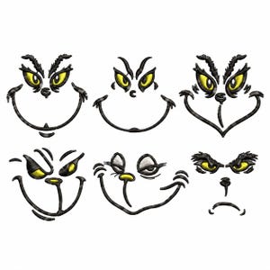 Grinchen ansikte broderidesignpaket | Jul maskinbroderifiler (digital nedladdning)