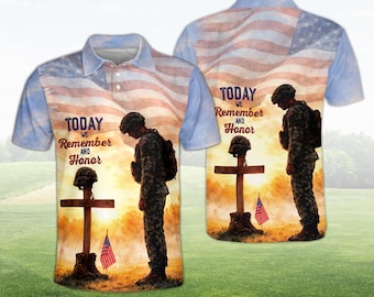 Polo con la bandera estadounidense patriótica, camiseta gráfica en honor a nuestros héroes caídos, ropa conmemorativa para veteranos, polo militar personalizado para hombres y jóvenes.