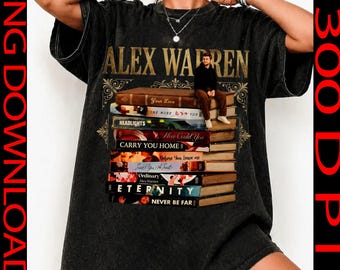 Alex Warren PNG, design per tour di concerti di musica vintage, grafica retrò pop con pila di libri, merchandising dell'album Carry You Home, download digitale
