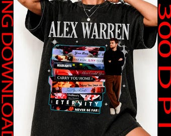 Alex Warren PNG, design vintage per tour di concerti musicali, elenco tracce album pop retrò, regalo per i fan di Carry You Home, download digitale