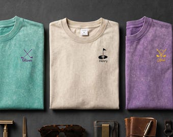 Custom Golf Father's Day Shirt Personalized Golfing Tee Acid Wash Mineral Dyed Shirt Minimalist Golf Club Logo Gift for Dad Husband Top