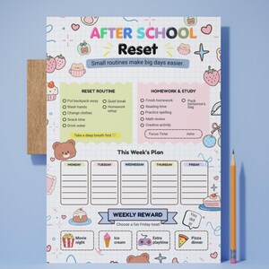 Kids After School Routine Checklist, Homework Planner, Weekly Reward Chart (PDF)