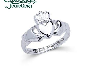 Anillo Claddagh de plata de ley — Anillo Claddagh irlandés para mujer, anillo celta para dama, con sello del Castillo de Dublín.