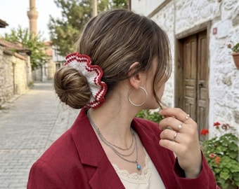 Handgemaakte gezwollen scrunchie, zachte fluwelen haarelastiekje, grof gebreide scrunchie, geen schade haaraccessoire, cadeau voor haar, oversized scrunchie