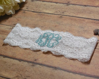 Monogrammed Garter, Blue Garter, Aqua Blue Garter, Garter, Keepsake, Monogram, Personlized Garter, Custom Garter, Something Blue, Bride