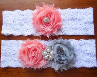 Coral and Gray Garter, Coral Garter, Gray Garter, Garter, Wedding Garter, Lace Garter, Keepsake Garter, Toss Garter, Coral Wedding