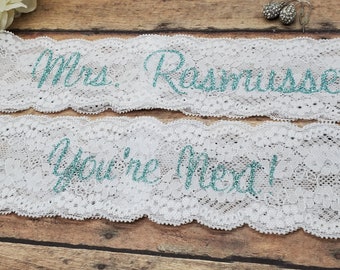 Mint Garter, Brides Lingerie, Garter, Personalized Garter, Shower Gift, Brides Garter, Wedding Garter, Wedding Gift, Boudoir, Green Garter