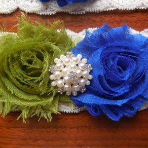 Blue Garter/ Wedding Garter / Garter / Lace Garter / Green Garter / Royal Blue Garter / Blue and Olive Garter / Something Blue / Lace Garter image 2