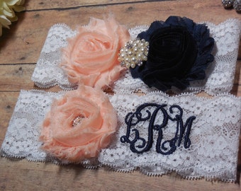 Monogrammed Garter, Navy Garter, Something Blue, Blue Garter, Personalized Garter, Blush Garter, Garter, Custom Garter, Wedding, Bridal