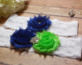 Garter, Wedding Garter,Royal Blue Garter, Lime Green Garter,Royal Blue and Green Garter,Lace Garter,Blue and Green Garter,Royal Blue Wedding