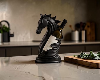 Wine Rack Black Horse - Unique Kitchen Decor, Equestrian Gift
