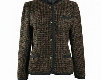 Vintage Marcona Wool Jacket | Pure New Wool Tweed | Elegant Collarless Design with Gold Buttons | Heritage Archival Piece