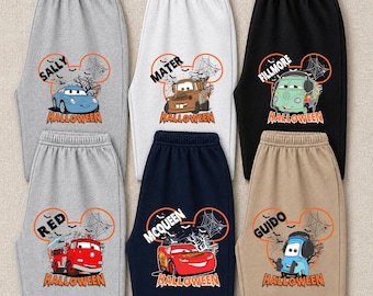 Cars Pixar Halloween Sweatpants, Cars Disney Characters Print Cotton Pants Matching Halloween Spooky Season Gift for Fans Men Women