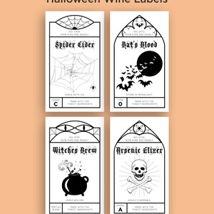 INSTANT DOWNLOAD - Halloween Wine Labels - Halloween Party Decor - 4 Designs - DIY Printable