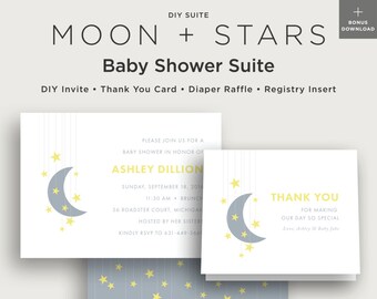 Text Editable - Moon + Stars Baby Shower Invitation - Baby Shower Invite - DIY Suite - Printable - Instant Download