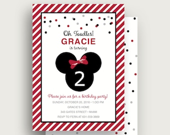 Text Editable - Minnie Mouse Kids Birthday Party Invitation - Red - 5x7 - Printable - Instant Download