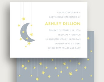 Text Editable, Moon & Stars, Baby Shower Invitation, 5x7, Instant Download, Printable