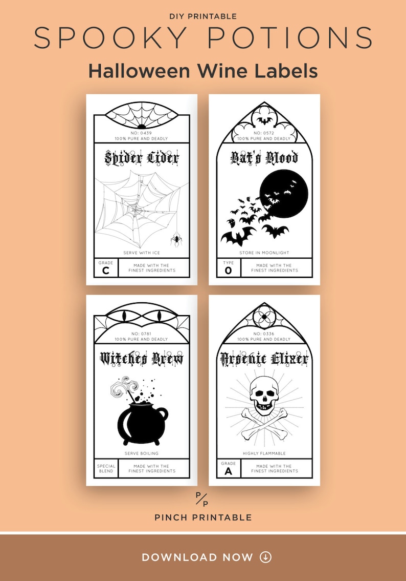 INSTANT DOWNLOAD - Halloween Wine Labels - Halloween Party Decor - 4 ...