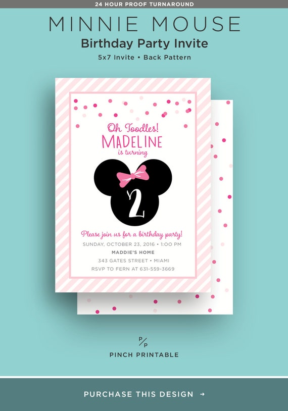 Minnie Mouse Zaproszenie Urodziny Dzieci Zaprosić Do Druku Etsy