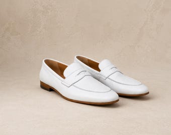 Mocassini da uomo in pelle bianca – Scarpe eleganti minimaliste senza lacci