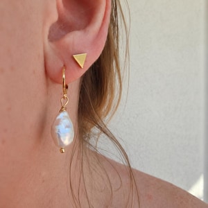 Boucles d'oreilles perles d'eau douce Freshwater Pearl Earrings Elegant Gold Hoop Earrings Natural Pearl Jewelry