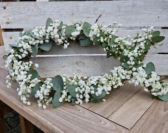 Pescado para bautizo/comunión/confirmación; corona fresca de paniculata y eucalipto; corona bautismal; corona de comunión; corona de confirmación