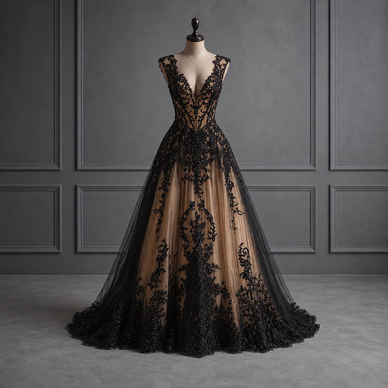 knee length dresses for ladies Romantic Black Wedding Dresses Modest Long Train Lace Ombre Wedding Gown  SEW030 main image 1