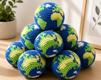Hacky Sack de ganchillo con forma de planeta Tierra, juguete para lanzar y hacer malabares al aire libre, Hacky Sack de ganchillo hecho a mano con forma de planeta Tierra, pelota de punto para patear