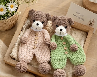 Peluche de conejito y oso de ganchillo, hecho a mano con adorables animales bordados, el mejor regalo para recién nacidos.