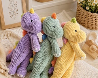 Peluche de dinosaurio de ganchillo, muñeco de apego hecho a mano para bebé con adorables animales bordados, el mejor regalo para recién nacidos.