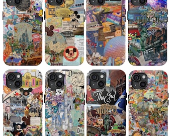 Funda para teléfono Disney Epcot con diseño vintage de collage de Spaceship Earth, funda para iPhone 17 16 15 14 13 12 11 Pro Max, Samsung S25 S24 S23 S22