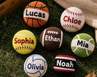 Personalized Crochet Sports Footbag Hacky Sack, Custom Name Hacky Sack Sports Ball, Handmade Outdoor Basketball Baseball Football Gift