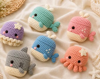 Crochet Blue Whale, Jellyfish, Octopus Airpods Case, Crochet Animals AirPods Case, Handmade Crochet AirPod Headphone Case, Gift For Friends