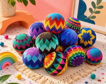 Balón de fútbol estilo boho de ganchillo, pelota de punto geométrica colorida, juego de césped tejido para niños y adultos, Hacky arcoíris, saco de ganchillo