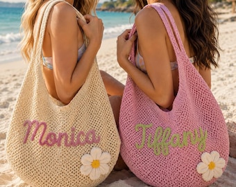 Bolsos de playa de ganchillo personalizados, bolso de viaje ligero y transpirable, bolsas de regalo para damas de honor, regalo para despedida de soltera, bolsa para despedida de soltera.