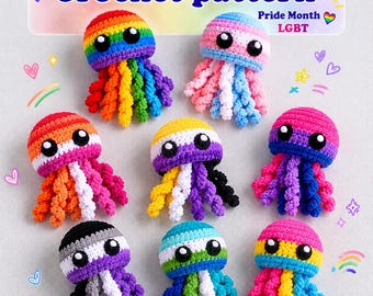 Peluche de medusa de ganchillo arcoíris del orgullo, llavero de ganchillo arcoíris del orgullo hecho a mano, colgante para bolso de ganchillo arcoíris del orgullo, los mejores regalos para amigos.
