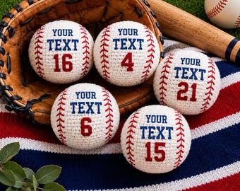 Hacky Sack de béisbol de ganchillo personalizado, regalo deportivo con nombre y número personalizados, decoración de béisbol suave hecha a mano, regalos para jugadores y entrenadores.