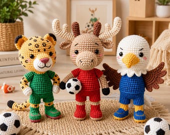 Muñeco de peluche de mascotas de fútbol de ganchillo 2026, Maple personalizado, Zayu, Clutch, recuerdos de fútbol hechos a mano, mascotas de anfitriones, regalo para él