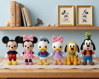 Muñeco de Mickey Mouse y sus amigos tejido a crochet, muñeco amigurumi Disney personalizado, juguete de peluche hecho a mano para niñas, regalo de cumpleaños para niños pequeños.
