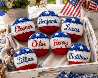 Juego de fútbol de ganchillo personalizado para el 4 de julio, juego de fiesta de verano, regalo del Día de la Independencia de EE. UU., regalo del 4 de julio, juguete rojo, blanco y azul