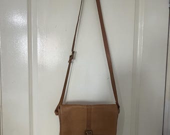 Joules Tan Leather Flap Crossbody Shoulder Bag Navy Hare Print Lining