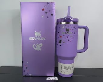 Stanley Quencher H2.0 40oz Tumbler – Purple Stars Butterfly Design, Insulated Travel Cup