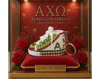 Llavero Alpha Chi Omega con perlas y diamantes de imitación, hecho a medida.