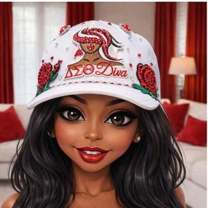 Delta Sigma Theta DST Diva Rhinestone Pearl Baseball Cap White Red 1913 Sorority