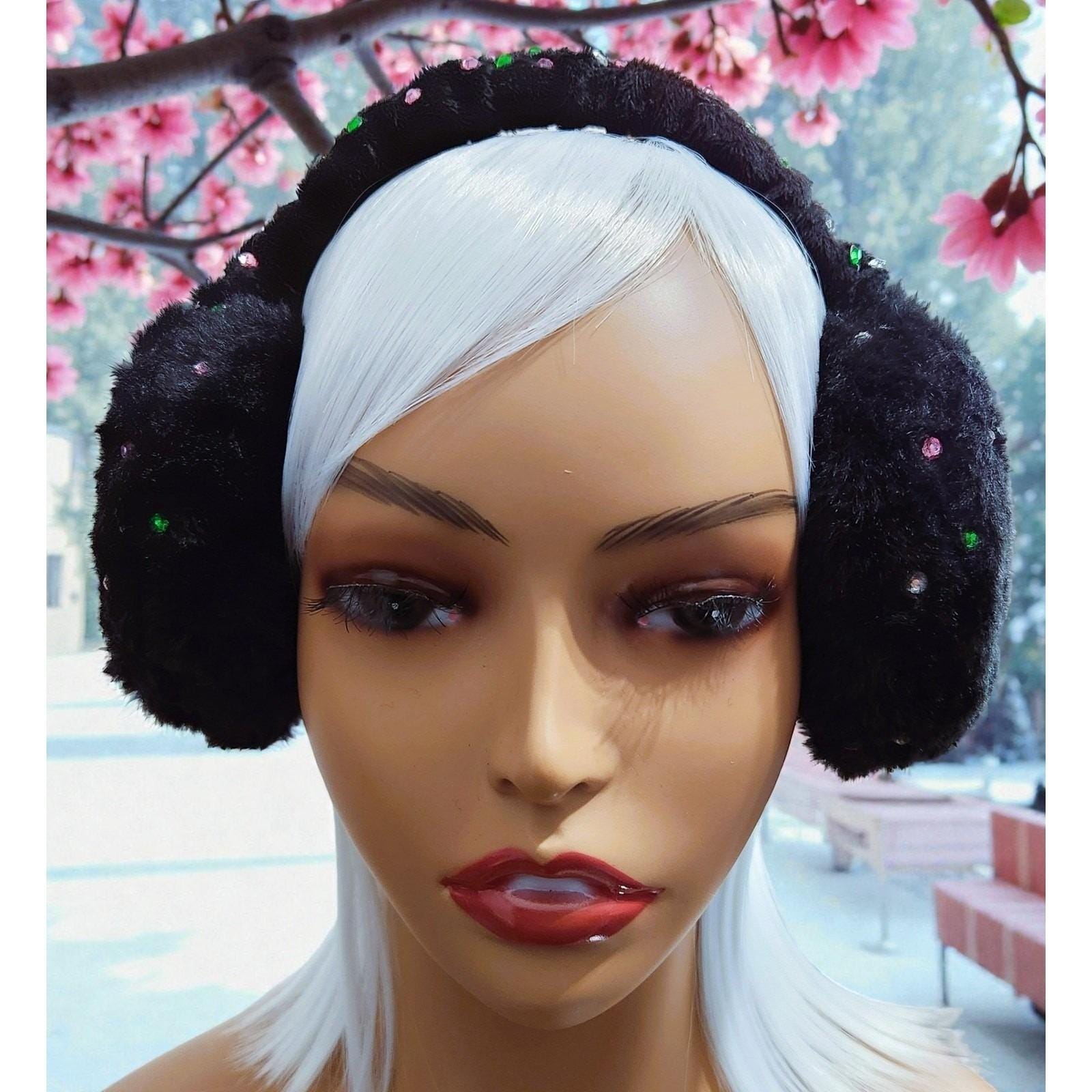 Custom Earmuffs Black Design With Pink Green Pearls & Rhinestone AI ...