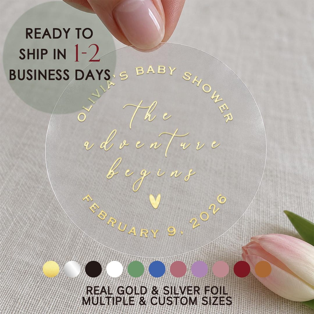 Baby First Sticker Ios Personalized Clear Baby Stickers | the Adventure Begins Round Labels ...